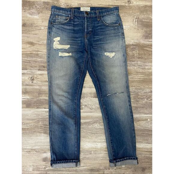 Current/Elliot Slouchy Skinny Zephyr Destroyed Jeans Cuffed Rolled Women’s Sz 10 - Picture 1 of 7